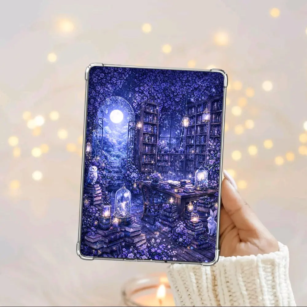 Moonlight Library Kindle Insert, Whimsical Purple Bookshelf E-Reader Decor, Magical Forest Kindle Accessory, Gift for Book Lover