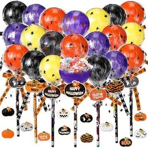 96 Pcs Halloween Party Favors Gift Trick or Treat Container Halloween Pencil Empty Giant Lollipop Stationery Candy Fillable Hold Plastic Lollipop Storage for Classroom Gifts