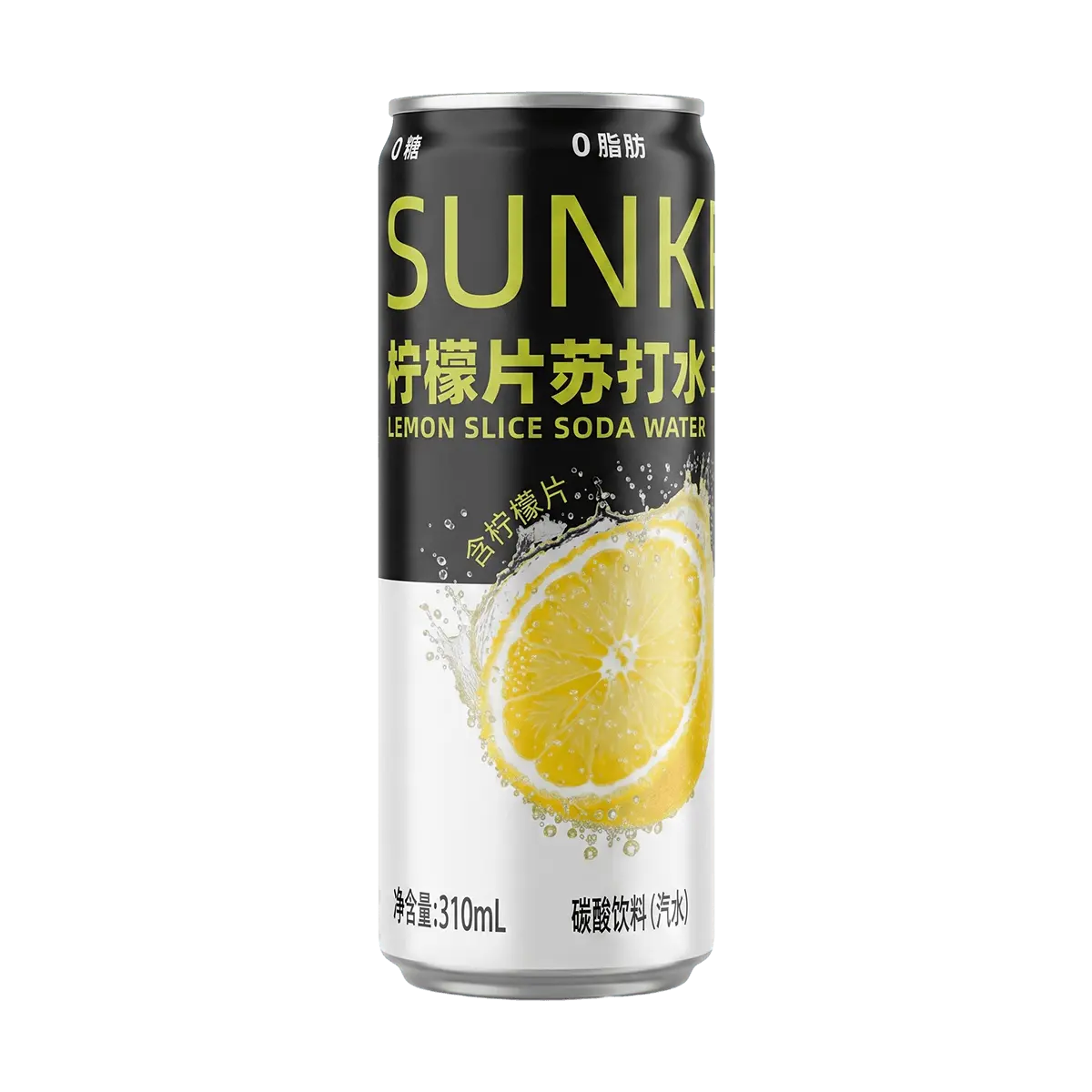 SANQI Lemon Soda Water - 310ml Can, Zero Sugar, Zero Fat, Zero Calorie Sparkling Drink with Real Lemon Slices, Refreshing Citrus Flavor