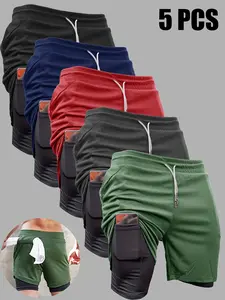 Men’s 5-Piece Summer Quick-Dry Double-Layer Stretch Bermuda Shorts — Outdoor Sports/Beachwear, Casual Sportswear