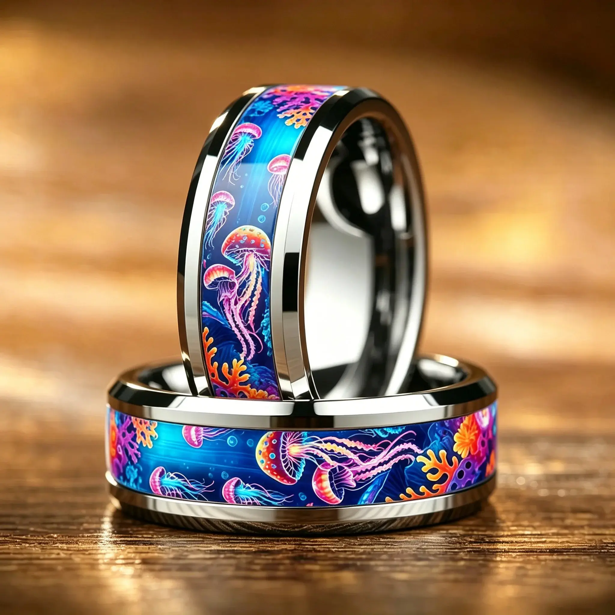 Cute Sweet Sea Starfish Jellyfish Rings Elegant Stainless Steel Rings For Women High Polished Wedding Band Jewelry Birthday Gift