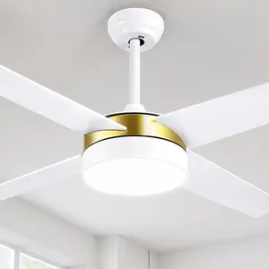 Yitahome 52 Inch White Gold Ceiling Fans with Light and Remote, Dimmable Fan for Indoor, Modern Wood LED Fan with Quiet Reversible Motor, Memory Function, for Bedroom, Living Room