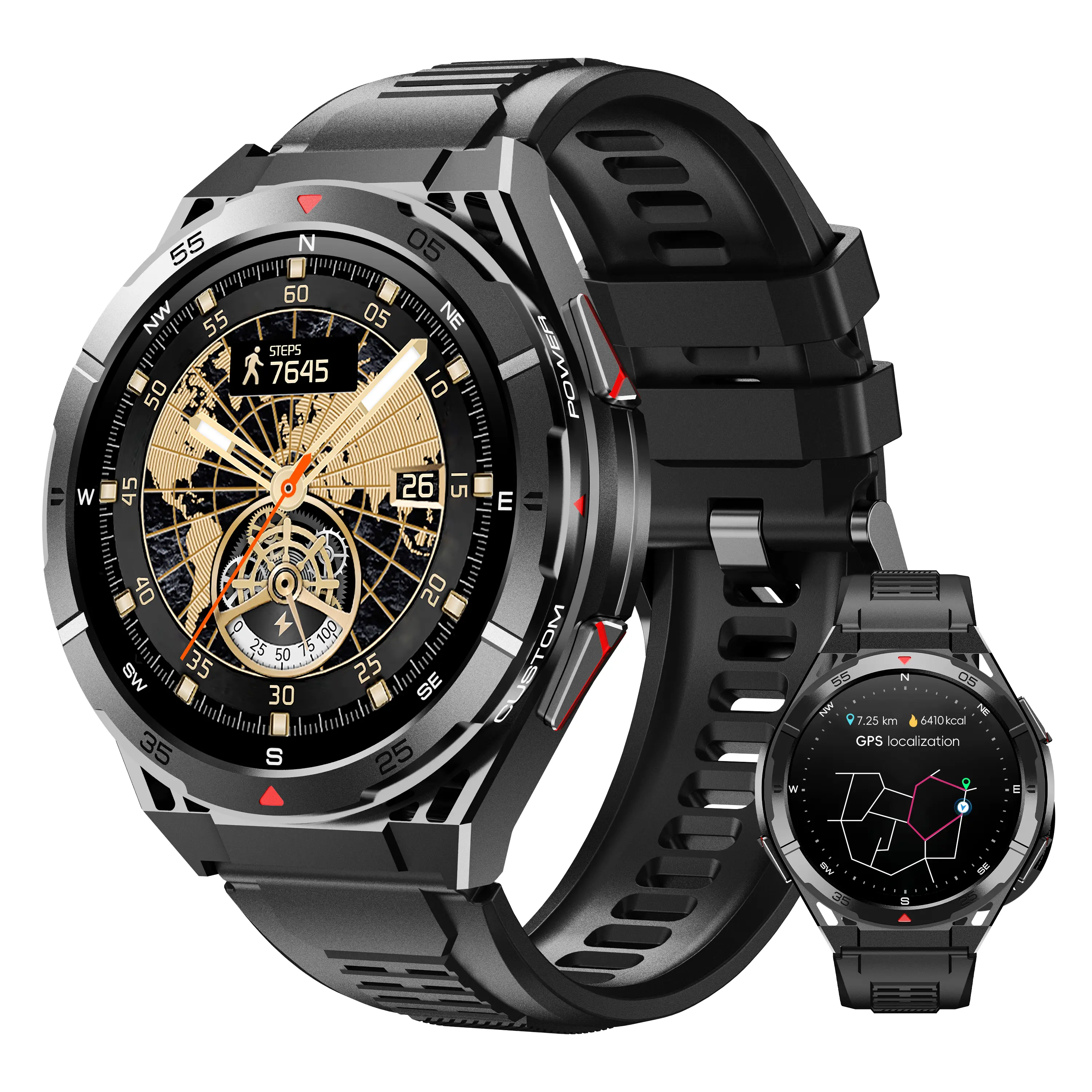 OUKITEL Military Smart Wristwatch - Wearable Fitness Tracker, 5ATM Waterproof, 1.43" AMOLED Display, GPS, Bluetooth, Compass, 150+ Sport Modes, Heart Rate & Sleep Monitor, FCC Certified for iPhone & Android (Hiking Compatible)