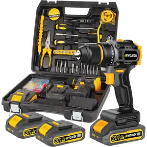 Compact Brushless Set,60N.m Tool Box with 2 Battery & 3/8"Self-locking Chuck,138Pcs Men Tool Drills Kit,Taladro Inalámbrico for Home Repair Set