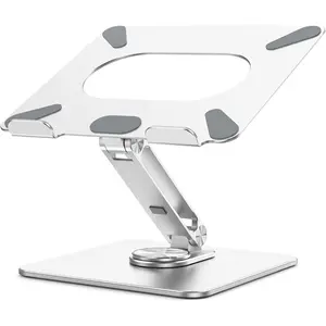 Laptop Stand with 360 Rotating Base, Ergonomic Adjustable Notebook Riser, Foldable Computer Holder Compatible with 10-15.6" Laptops (Silver)