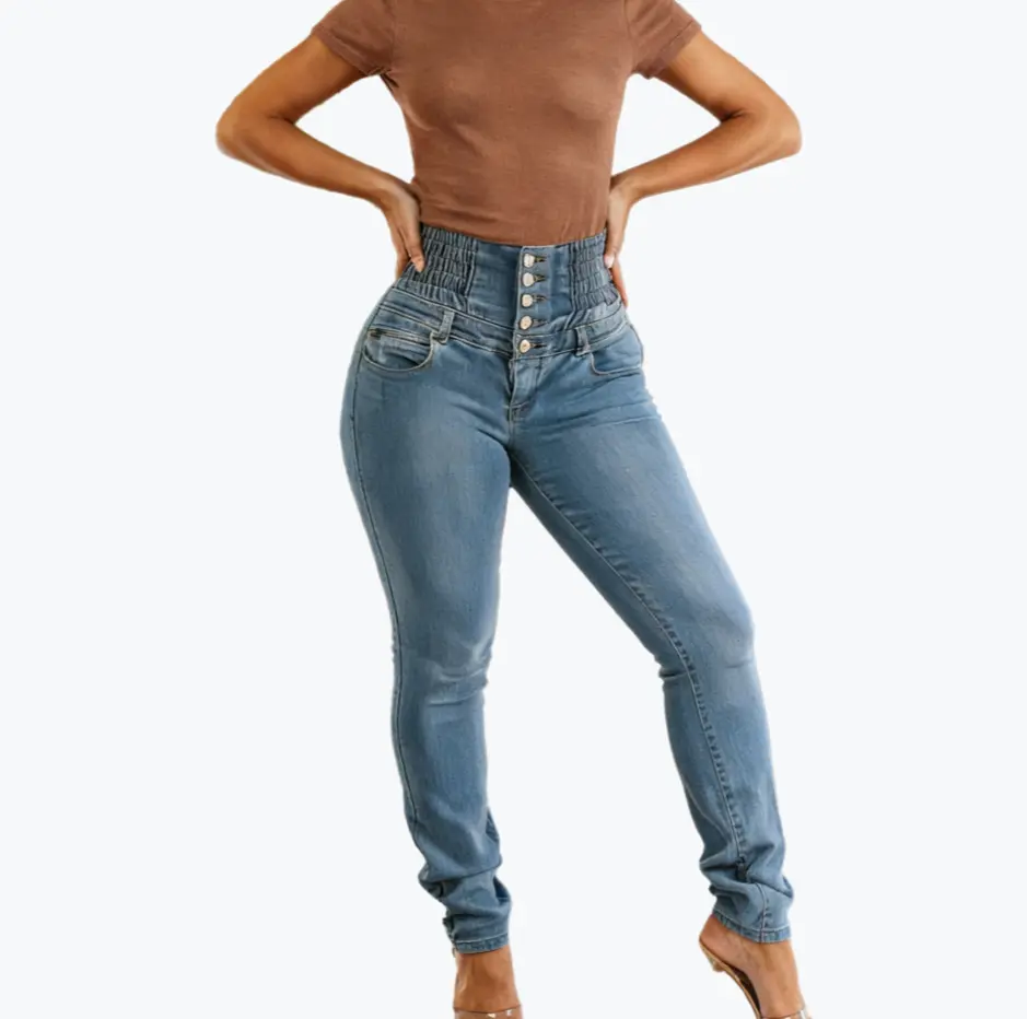 Women's High Waist Skinny Elastic Fitted Jeans - Classic 3D Hip Lift Sculpts Hips, 65% Cotton Feels Soft and Breathable, Button-Fly Streetwear Bottoms, Wrinkle-Resistant, Leg-Lengthening, Cold Wash Pants
