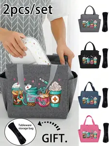 Insulated Lunch Bag with Pockets and Utensil Holder, Leopard Print Nurse Theme, Portable Waterproof Lunch Box for Work Office Vacation, Durable Lunch Bags