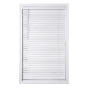 2 Cordless Faux Wood Horizontal Blinds, White, 23 W x 48 L, Suitable for Wall-Mounted Applications