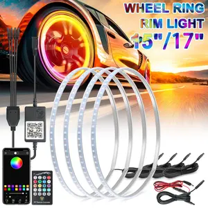 4PCS RGB LED Wheel Rim Lights, IP67 Waterproof 72SMD 5050 Tire Ring Light with Bluetooth APP RF Remote for Truck SUV Pickup