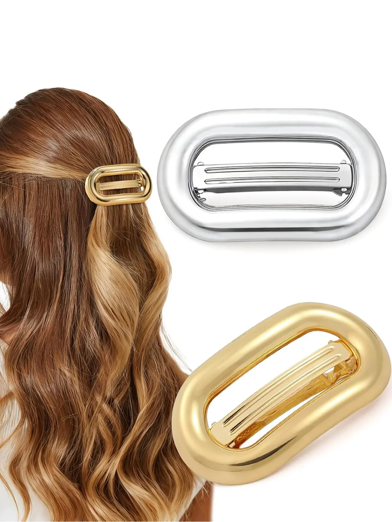 2-piece set of geometric shaped metal spring clips for women's neutral style, simple and fashionable, versatile hair accessories, half tied hair, shawl, and loose styling hair clips suitable for women's dates, outings, and vacations