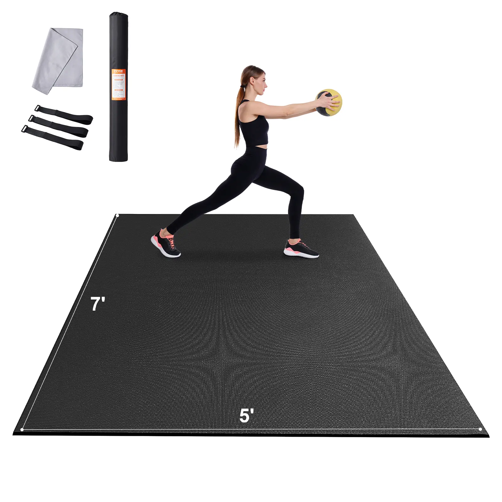 【summerfinds】VEVOR Exercise Mat, Non Slip High Density Premium Yoga Mat, Exercise Yoga Mat for Men & Women, Fitness & Exercise Mat with Bag & Carry Strap, for All Types of Home Yoga, Pilate & Floor Workout (7x5ft)