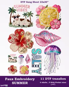 Faux Embroidery Summer DTF Gang Sheet Crafts Fabric