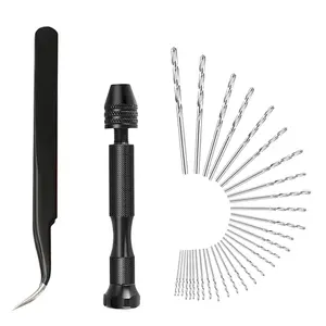32Pcs Hand Drill Bits Set, Pin Vise Hand Drill, 30Pcs Micro Twist Drill Bits, Suitable for Metal Wood, Manual Work DIY, Jewelry, Assembling, Model Making(0.5mm-3.0mm)