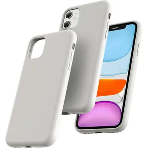 [5 in 1 Designed for iPhone 11 Case, with 2 Pack Screen Protector + 2 Pack Camera Lens Protector, Liquid Silicone Slim Shockproof Cover [Anti-Scratch] [Drop Protection], Stone