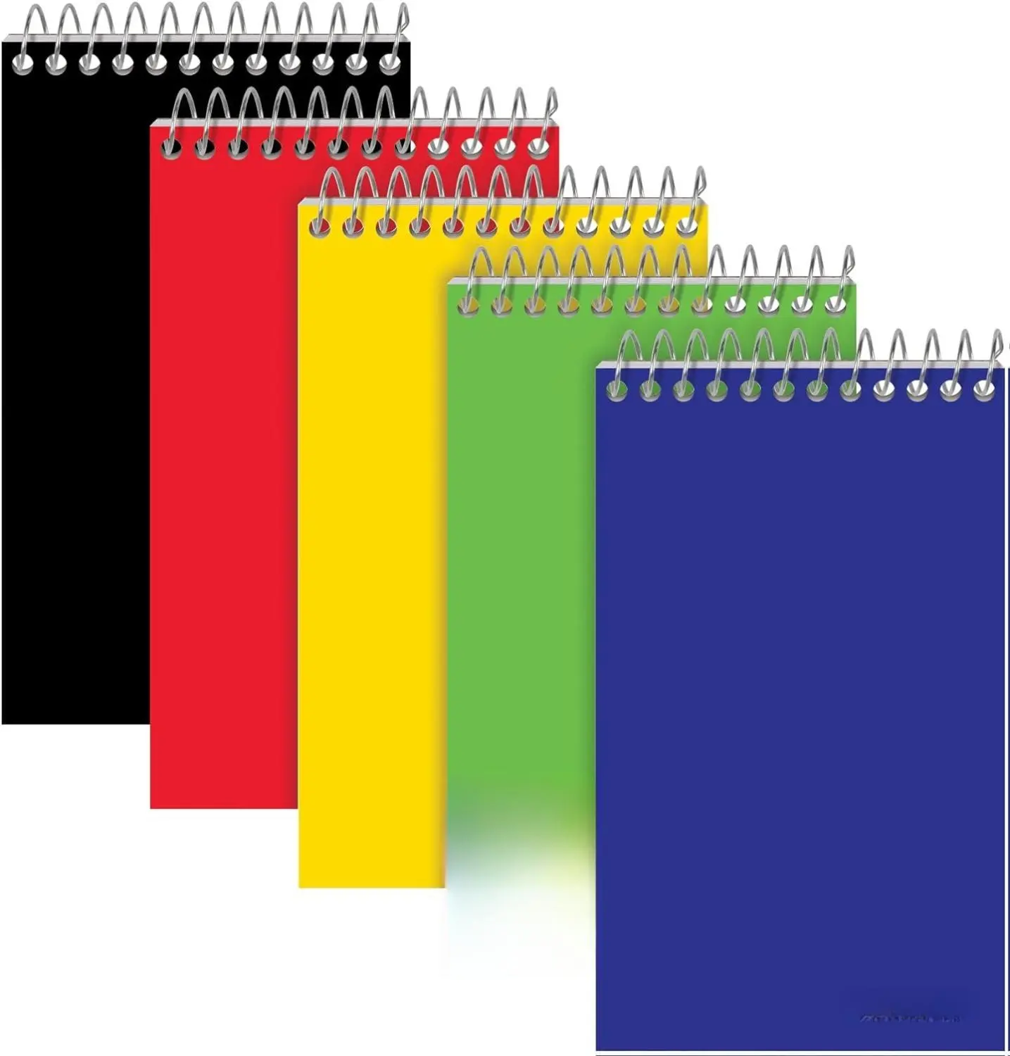 5-Pack Colorful Spiral Memo Pads - Left Handed, Assorted Primary Colors, Assorted Notebooks, 3x5 In Palm-Sized Pocket Lined Notebooks, Top Wire Bound, College Ruled, 75 Sheets Each (25091), Left Handed Notebooks
