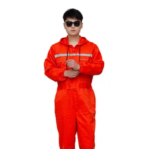 HOMUG Men's Orange One Piece Workover Pants Set Hooded Workwear Winter and Summer Breathable Velcro Zipper Workwear Suitable for Maintenance Rooms and Factory Workshops