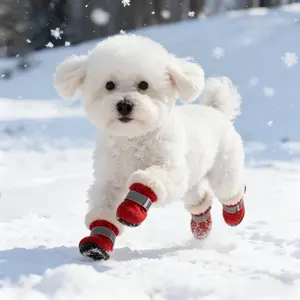 4Pcs Warm Plush Lined Dog Boots - Non-Slip Reflective Soft Sole Winter Pet Shoes for Small Medium Breeds
