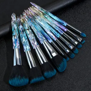 Crystal Transparent Handle Makeup Brushes Set 10 Pieces Foundation Concealer Eyeshadow Eyeliner Eyebrow Brushes Ideal Gift for Beginners