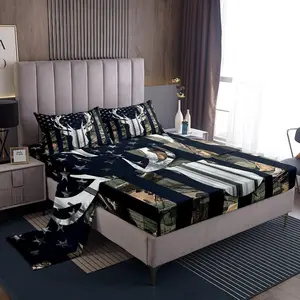 Feelyou Breathable Kids 2-Piece Bedding Set - Camo Theme with Grey Deer Antlers, Trees, American Flags, Deep Pockets, Multi-Size Bedding Decor, Christmas Gift for Boys
