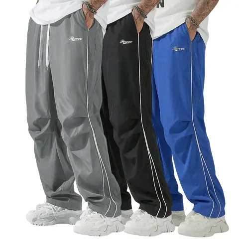Men’s 3-Pack Casual Athletic Long Pants - Striped Quick-Dry Paratrooper Pants, High-Street Athleisure Style High Waist Drawstring Sweatpants with Operator Pockets, Activewear Fitness for Commuting, Sports Jogger Comfy Sporty Wide Loose-Fit Esports Wear