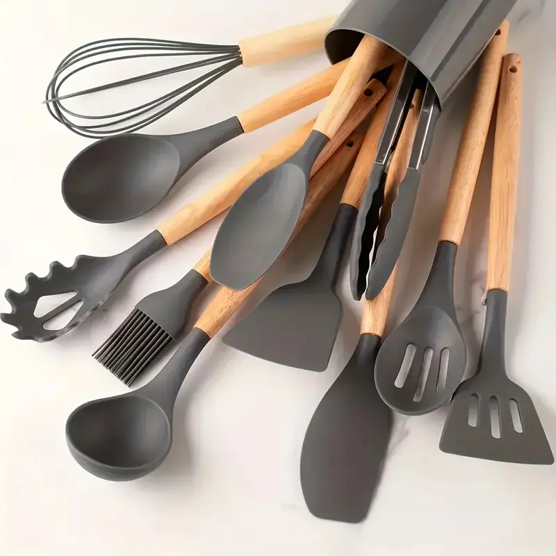 12pc Silicone Cooking Utensil Set - Dishwasher Safe, High Heat Resistant - Multifunction Turner, Ladle, Pasta Fork - Family Kitchen Essentials - No Scratches, No Melting