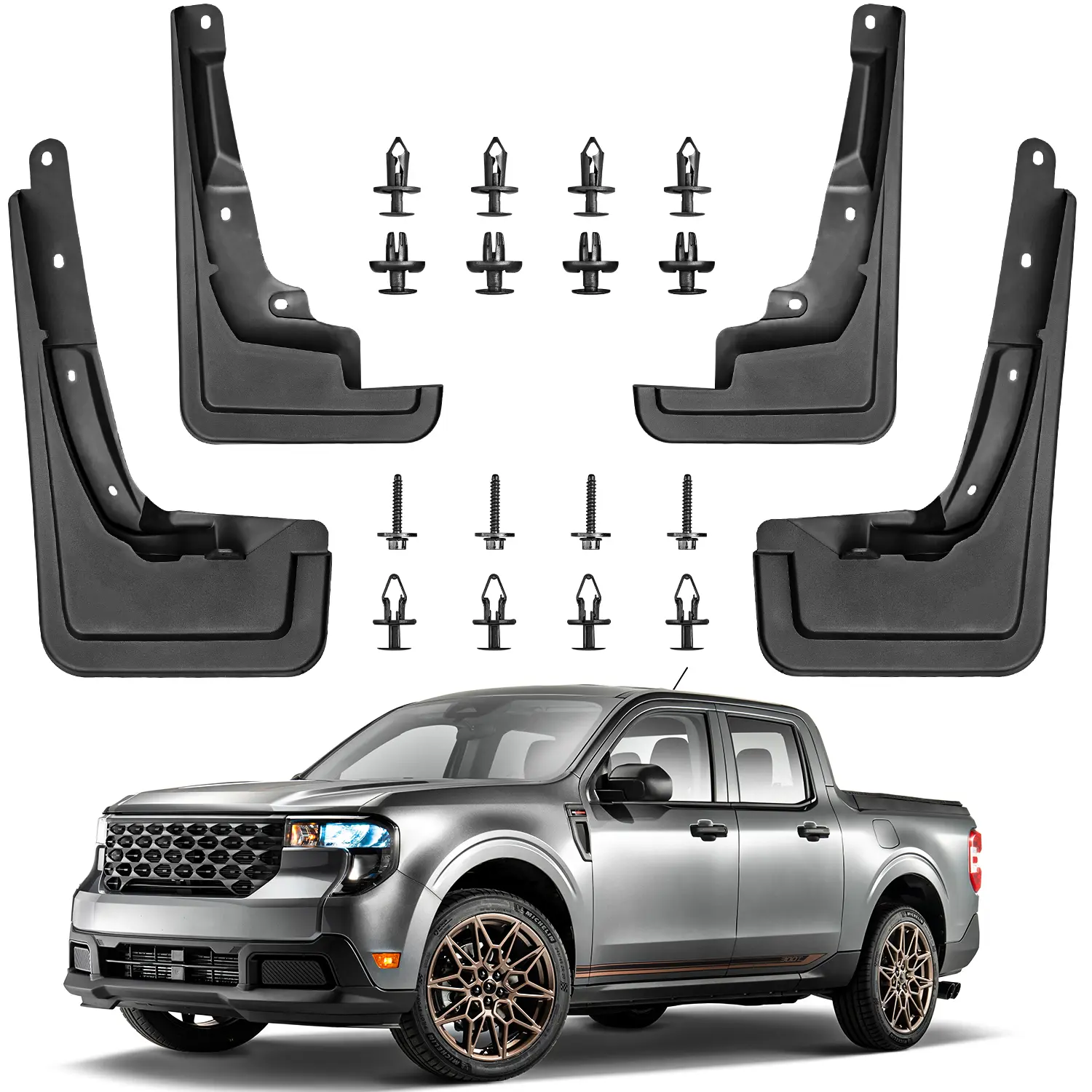 SADELOOS Custom Molded Plastic Mudguards - 4PCS No-Drilling Plug-and-Play Automotive Flush Mount Front/Rear Set, All-Weather Fender Protectors, 2022-2025 Fit for Ford Maverick, Car Accessories, Effective Paint Protection, Blocks Mud & Sand
