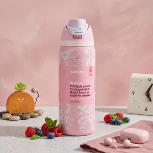 Owala 32oz FreeSip Pink Ribbon Toile Water Bottle Insulated Stainless Steel Floral Bottle