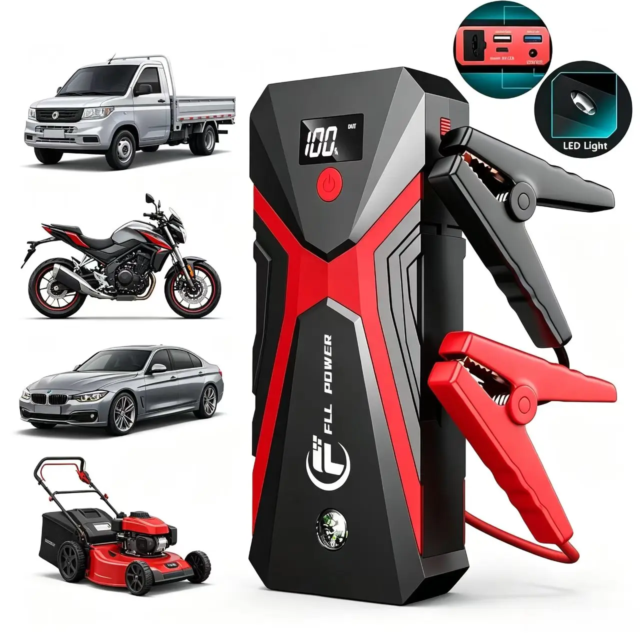 6-in-1 12V Car Emergency Jump Starter Power Bank, Portable Battery Booster, LED Emergency Light, Fast-Charging Power Bank Function, Suitable for Cars, Trucks, and SUVs for Emergency Rescue, Ultra-Fast Shipping