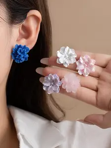 Boho White Flower Acrylic Earrings Vintage Charm 3D Resin Gardenia Camellia Pear Blossom Flowers Plant Lightweight Stud Earrings for Women Wedding Bridal Birthday Party Trendy Jewelry Gifts