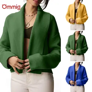 Ommig Women's Cropped Cardigan Open Front Shawl 2026 Spring Trendy Long Sleeve Sweater Jacket Soft Knitwear Basic Tops Knitting