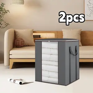 2Pack Open Storage Bins 120L Extra Large Blanket Storage Bags, Foldable Comforter Storage with Reinforced Handles, Bedding, Pillow, Sheet, Storage Bin with Lids ﻿
