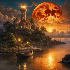 New DIY 5D Diamond Painting Kit, Diamond Art Tools, Sunset Lighthouse Cloud Theme, Full Drill Mosaic Art, Home Wall Decor Gift, Large Size, Model Xinghao Z124