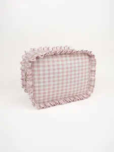 Pretty Cute Girly Style Innovation Trendy Luxury Zipper Makeup Storage Pouch Durable Gingham Ruffled Girl Checker Cosmetic Bag Cosmetic Organizer Pouch