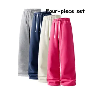 4-Pack Men’s Workout & Lounge Sweatpants, Drawstring Wide-Leg Pants, Comfortable Joggers for Gym, Home, and Outings