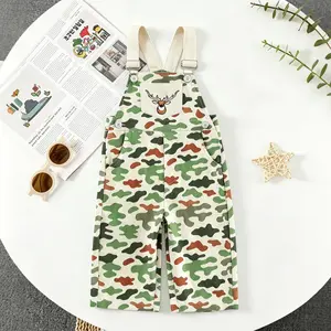 Toddler Baby Camouflage Overalls Fashionable Deer Head Embroidery Sleeveless Pants Jumpsuits
