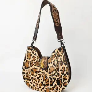 American Darling Leopard Print Hobo Bag with Embossed Leather Strap and Gold Hardware