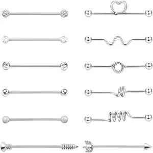 12Pcs 14G 316L Stainless Steel Industrial Barbell Earrings for Women Men Cartilage Helix Piercing