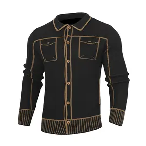 Grandclad Men'S Textured Knit Cardigan Shirt Jacket Spring And Autumn Retro Button Sweater