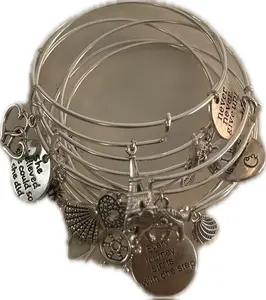 Never Give Up Charm Stacked Bracelet - Metal Coated, Unisex, Inspirational Design with Various Charms and Decorative Elements