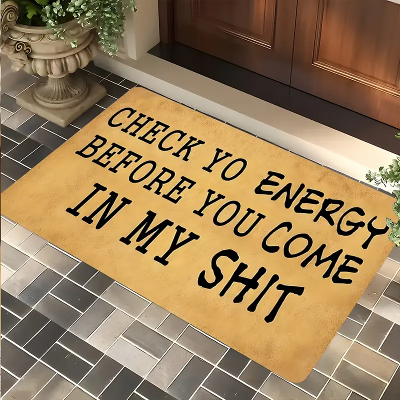 Funny Check Yo Energy Entrance Mat, Cool Design Entry Rug, Water Absorbent Anti-slip Quick-Drying Soft Carpet, Indoor Outdoor Home Decorative Rugs, Gift for Christmas and Halloween