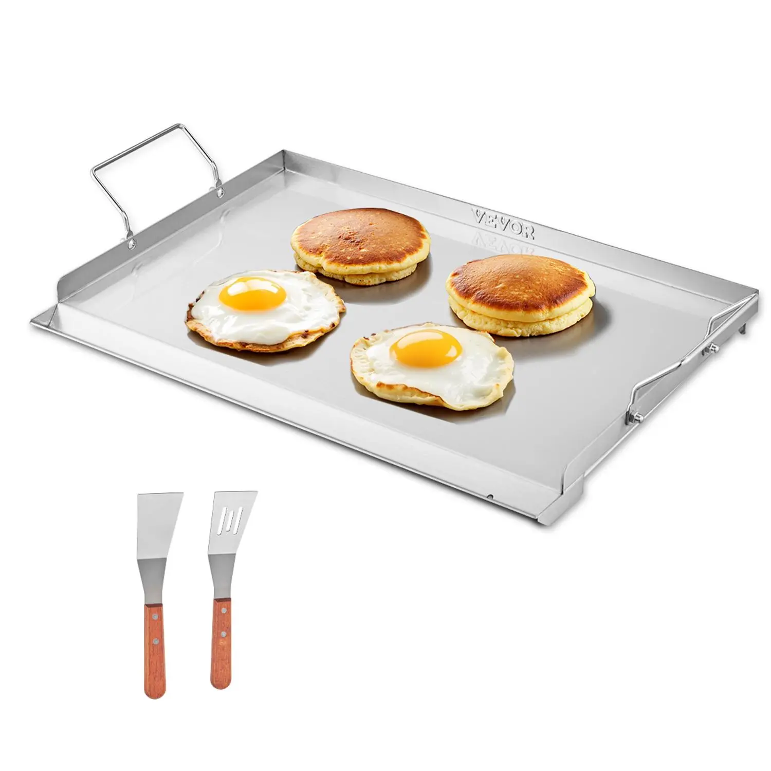 【Backtoschool】VEVOR Portable Outdoor Stainless Steel Griddle, 23x16 in Universal Fit Flat Top Rectangular Plate, High Heat Gas Grilling Cookware with Handle for Campfire/BBQ Party, Teppanyaki Family Use