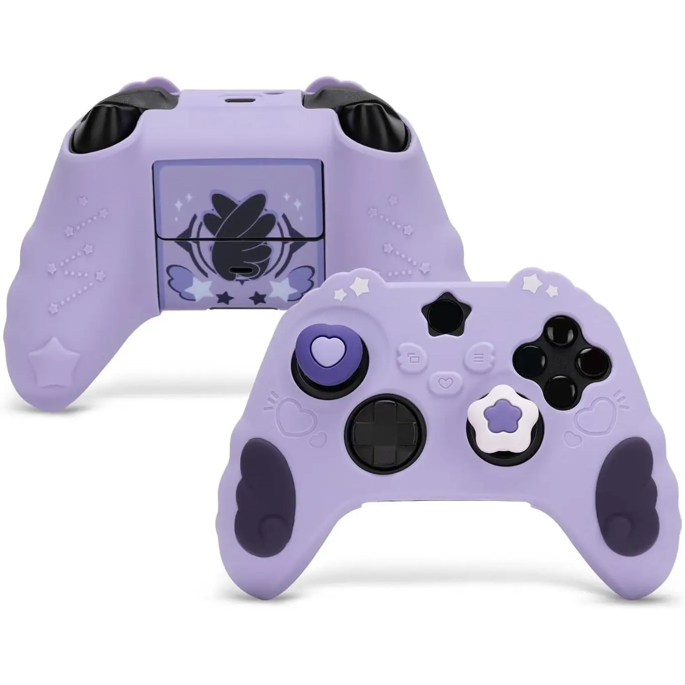 Z-CPS1 Star Wings Series Purple Soft Silicone Console Protection Accessories Set - Xbox Series X Controller Cover Skin Case, 2 Thumb Grip Caps, 2 Stickers