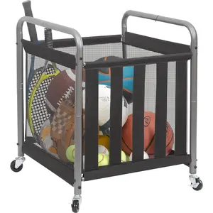 Ball  Bin Rolling  Ball Cart, Metal Garage Organizer  Rack Basketball  Cage for Garage or Gym, Indoor & Outdoor  Equipment Organizer