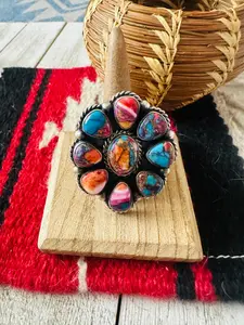 Handcrafted Sterling Silver & Pink Dream Mojave Cluster Adjustable Ring