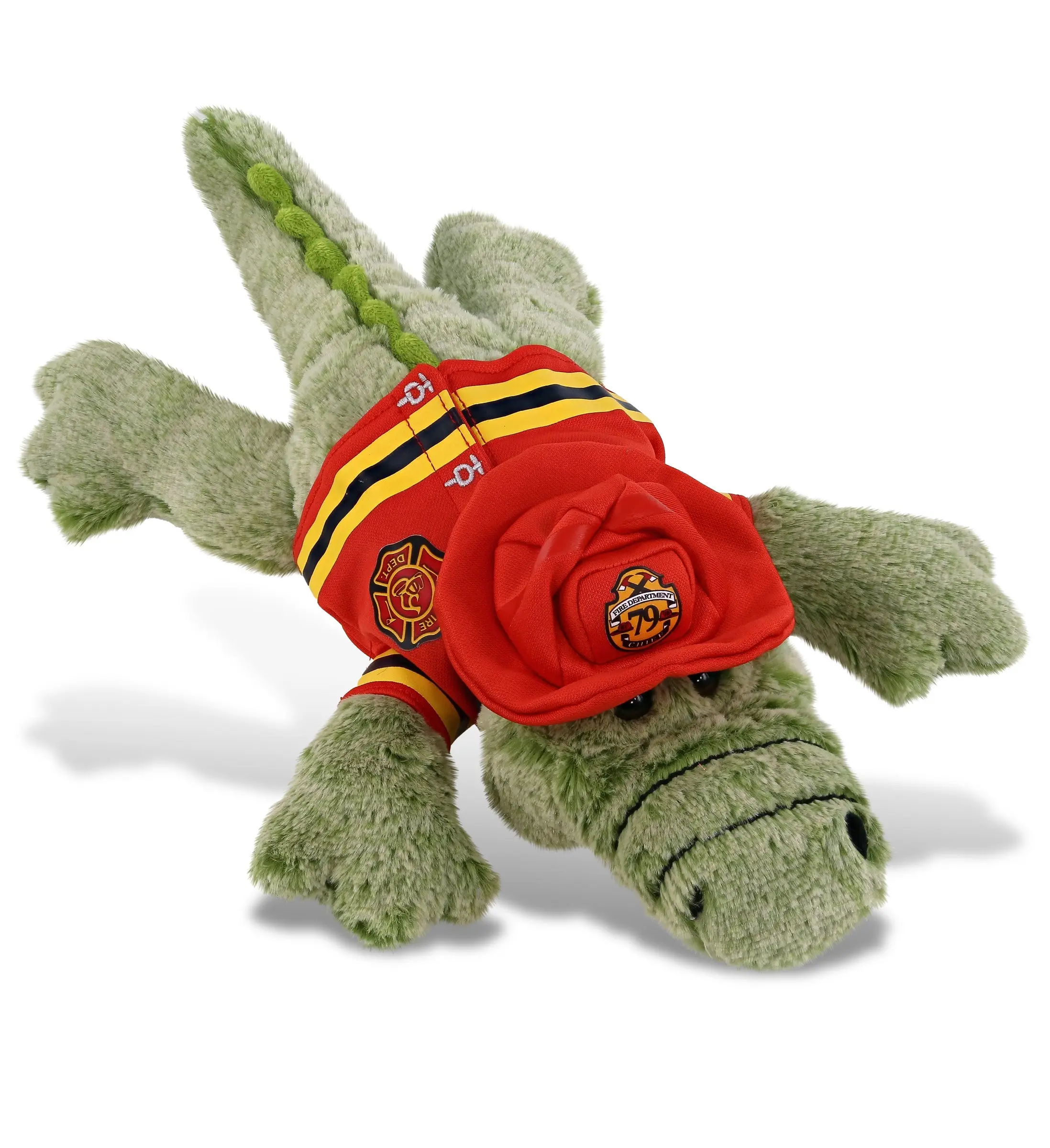 DOLLIBU Large Fireman Alligator Stuffed Toy - 16.5x11x6in Super-Soft Polyester, Removable Realistic Fireman Costume, Hook-and-Loop Fastener, Hand Wash Cold Dry, Pretend Play Toy for Ages 0 and Up, Fireman Plush Outfit