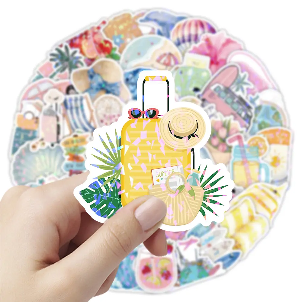 50pcs Holiday Travel Holographic Laser Stickers, Suitable for Scrapbooks, Diaries, Laptops, Water Bottles, Cars, Etc., Featuring Faith-based Designs and Positive Messages—perfect Gifts.