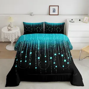 Abstract Ombre Comforter Set,Teal Black Luxury Bedding Set,Modern Geometric Comforter,Galaxy Stars Decor Designer Bedding Sets