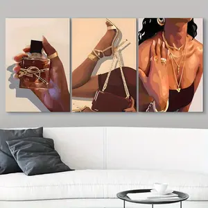 3-Piece Wooden Pine Frame Photo Set - Fashion-Theme Modern Wall Art, Home Living Room & Bedroom Decor Posters & Prints