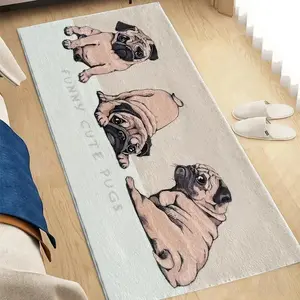 Cartoon Pug Pattern Bedside Rug, 1 Count Non-slip Washable Soft Floor Mat, Decorative Carpet for Home Living Room Bedroom, Room Decor