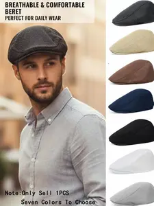Breathable Grid Beret Hat, Versatile British Style, Adjustable Fit, Casual Spring Summer Accessory, Outdoor Leisure Cap, Daily Wear, Travel